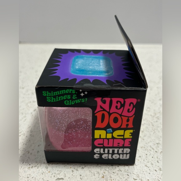 Nee Doh Nice Cube Glitter & Glow Super Solid Squish Pink NEW - Picture 5 of 7